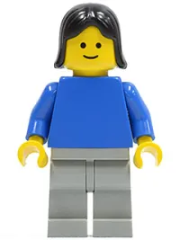 LEGO Plain Blue Torso with Blue Arms, Light Gray Legs, Black Female Hair minifigure