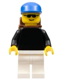 LEGO Plain Black Torso with Black Arms, White Legs, Sunglasses, Blue Cap, Backpack minifigure
