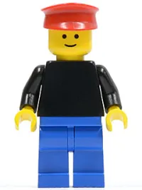 LEGO Plain Black Torso with Black Arms, Blue Legs, Red Hat minifigure