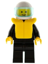 LEGO Plain Black Torso with Black Arms, Black Legs, White Helmet, Trans-Light Blue Visor, Life Jacket minifigure