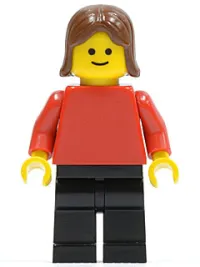 LEGO Plain Red Torso with Red Arms, Black Legs, Brown Female Hair minifigure