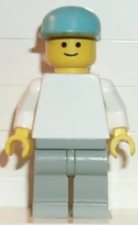 LEGO Plain White Torso with White Arms, Light Gray Legs, Maersk Blue Cap minifigure