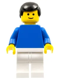 LEGO Plain Blue Torso with Blue Arms, White Legs, Black Male Hair minifigure