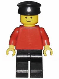 LEGO Plain Red Torso with Red Arms, Black Legs, Black Hat minifigure