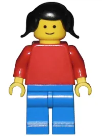 LEGO Plain Red Torso with Red Arms, Blue Legs, Black Pigtails Hair minifigure