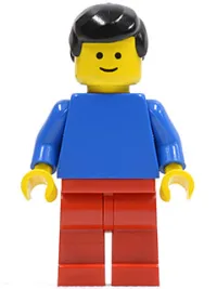 LEGO Plain Blue Torso with Blue Arms, Red Legs, Black Male Hair minifigure