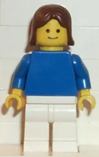 LEGO Plain Blue Torso with Blue Arms, White Legs, Brown Female Hair minifigure