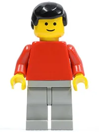 LEGO Plain Red Torso with Red Arms, Light Gray Legs, Black Male Hair minifigure