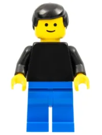 LEGO Plain Black Torso with Black Arms, Blue Legs, Black Male Hair minifigure