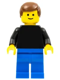 LEGO Plain Black Torso with Black Arms, Blue Legs, Brown Male Hair minifigure