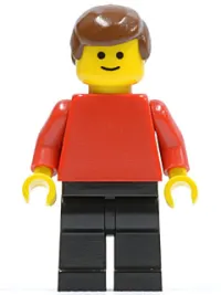 LEGO Plain Red Torso with Red Arms, Black Legs, Brown Male Hair minifigure