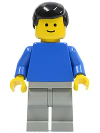 LEGO Plain Blue Torso with Blue Arms, Light Gray Legs, Black Male Hair minifigure