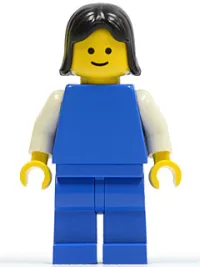 LEGO Plain Blue Torso with White Arms, Blue Legs, Black Female Hair minifigure