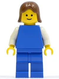 LEGO Plain Blue Torso with White Arms, Blue Legs, Brown Female Hair minifigure