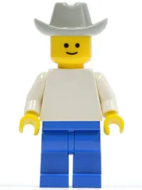 LEGO Plain White Torso with White Arms, Blue Legs, Light Gray Cowboy Hat minifigure