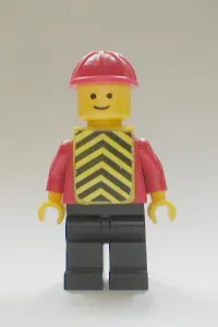 LEGO Plain Red Torso with Red Arms, Black Legs, Red Construction Helmet, Yellow Chevron Vest minifigure