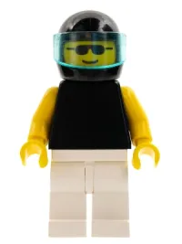 LEGO Plain Black Torso with Yellow Arms, White Legs, Sunglasses, Black Helmet, Trans-Light Blue Visor minifigure