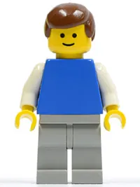 LEGO Plain Blue Torso with White Arms, Light Gray Legs, Brown Male Hair minifigure