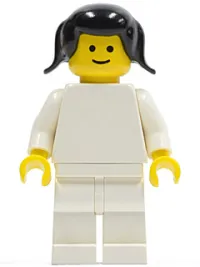 LEGO Plain White Torso with White Arms, White Legs, Black Pigtails Hair minifigure