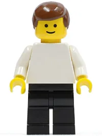 LEGO Plain White Torso with White Arms, Black Legs, Brown Male Hair minifigure