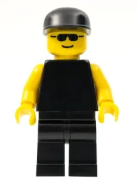 LEGO Plain Black Torso with Yellow Arms, Black Legs, Sunglasses, Black Cap minifigure