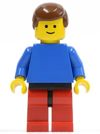 LEGO Plain Blue Torso with Blue Arms, Red Legs with Black Hips, Brown Male Hair minifigure