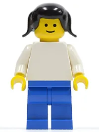 LEGO Plain White Torso with White Arms, Blue Legs, Black Pigtails Hair minifigure