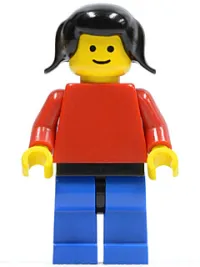 LEGO Plain Red Torso with Red Arms, Blue Legs with Black Hips, Black Pigtails Hair minifigure
