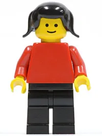 LEGO Plain Red Torso with Red Arms, Black Legs, Black Pigtails Hair minifigure