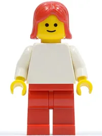 LEGO Plain White Torso with White Arms, Red Legs, Red Female Hair minifigure