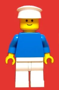 LEGO Plain Blue Torso with Blue Arms, White Legs, White Hat minifigure