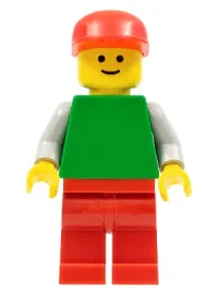 LEGO Plain Green Torso with Light Gray Arms, Red Legs, Red Cap minifigure