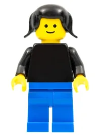 LEGO Plain Black Torso with Black Arms, Blue Legs, Black Pigtails Hair minifigure