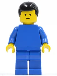 LEGO Plain Blue Torso with Blue Arms, Blue Legs, Black Male Hair minifigure