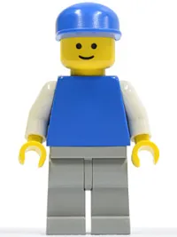 LEGO Plain Blue Torso with White Arms, Light Gray Legs, Blue Cap minifigure