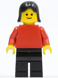 LEGO Plain Red Torso with Red Arms, Black Legs, Black Female Hair minifigure