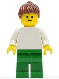 LEGO Plain White Torso with White Arms, Green Legs, Reddish Brown Ponytail Hair minifigure