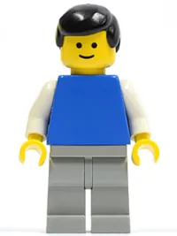 LEGO Plain Blue Torso with White Arms, Light Gray Legs, Black Male Hair minifigure