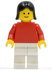 LEGO Plain Red Torso with Red Arms, White Legs, Black Female Hair minifigure