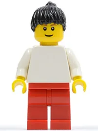 LEGO Plain White Torso with White Arms, Red Legs, Black Ponytail minifigure