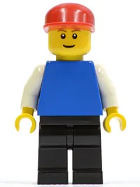 LEGO Plain Blue Torso with White Arms, Black Legs, Red Cap, Brown Eyebrows, Thin Grin minifigure