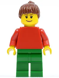 LEGO Plain Red Torso with Red Arms, Green Legs, Reddish Brown Ponytail Hair, Eyebrows minifigure
