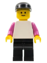 LEGO Plain White Torso with Dark Pink Arms, Black Legs, Black Cap minifigure