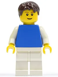 LEGO Plain Blue Torso with White Arms, White Legs, Dark Brown Short Tousled Hair minifigure
