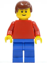 LEGO Plain Red Torso with Red Arms, Blue Legs, Reddish Brown Male Hair, Brown Eyebrows, Thin Grin minifigure