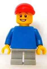 LEGO Plain Blue Torso with Blue Arms, Short Light Bluish Gray Legs, Red Cap minifigure