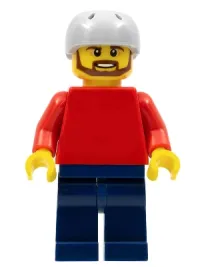 LEGO Plain Red Torso with Red Arms, Dark Blue Legs, Sports Helmet and Brown Beard minifigure