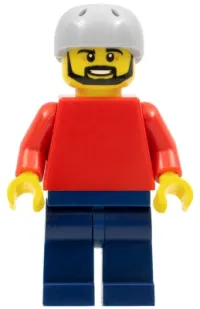 LEGO Plain Red Torso with Red Arms, Dark Blue Legs, Sports Helmet and Black Beard minifigure