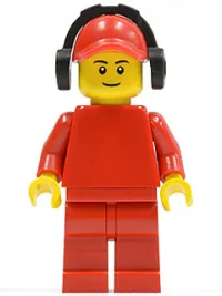 LEGO Plain Red Torso with Red Arms, Red Legs, Red Cap with Hole, Headphones minifigure