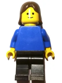 LEGO Plain Blue Torso with Blue Arms, Black Legs, Brown Female Hair minifigure